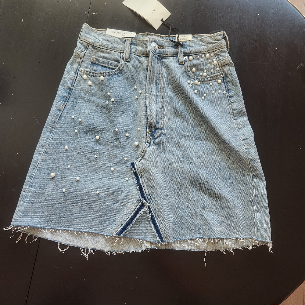 Zara Blue Denim Skirt with Pearl Details